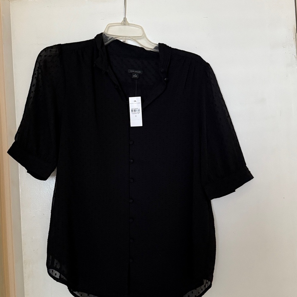 Ann Taylor Elegant Black Blouse with Sheer Sleeves